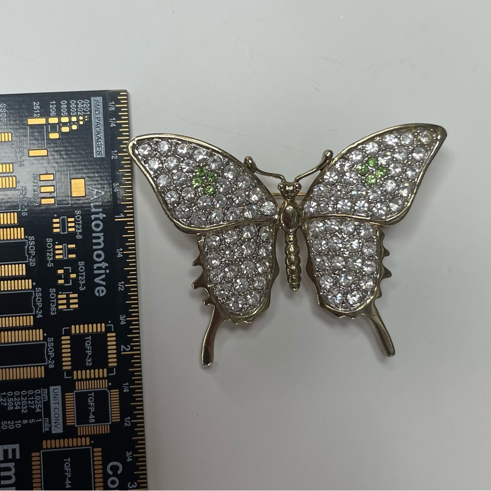 Costume Gold and Rhinestone Butterfly Brooch